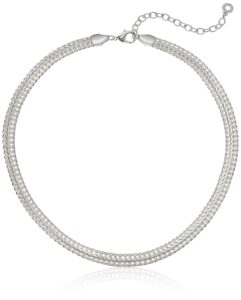 anne klein womens female classics silvertone adjustable flat collar chain necklace, 17" l