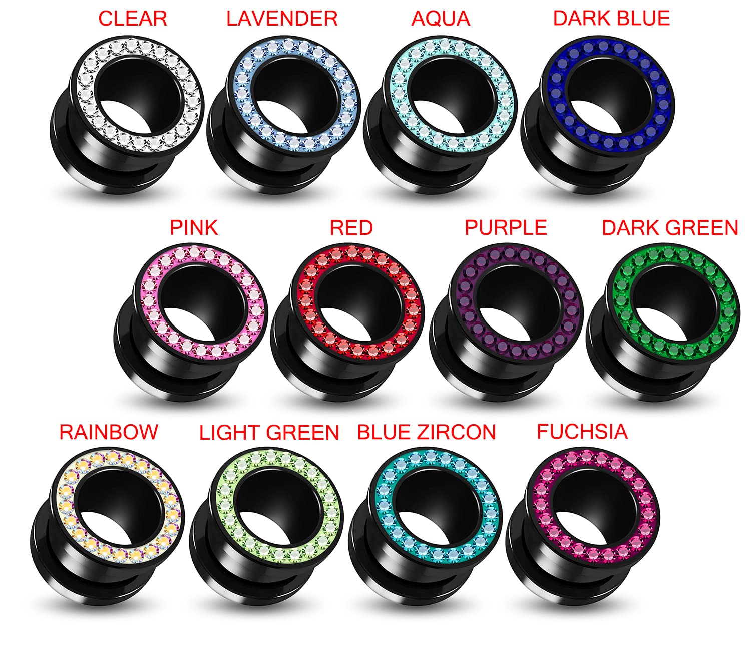 PiercingPoint 1 Piece of 00 Gauge - 10mm Multi Amethyst Purple Crystal Stone Setting on Black Acrylic Ear Gauge Flesh Tunnel