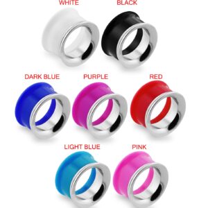 1 Piece of 1/2 Inch - 12mm 2 Tone Solid White Acrylic with 316L Surgical Steel Internally Threaded Ear Gauge Flesh Tunnel