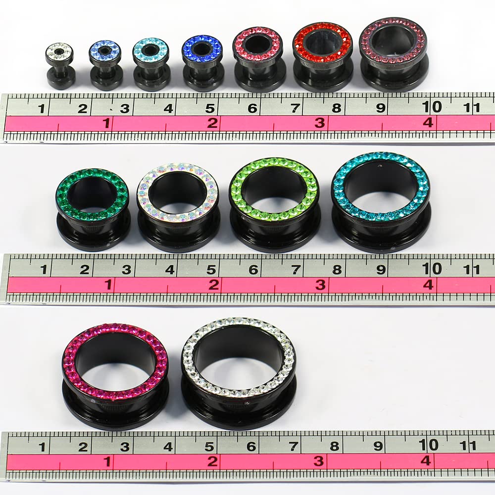 1 Piece of 5/8 Inch - 16mm Multi Pink Crystal Stone Setting on Black Acrylic Ear Gauge Flesh Tunnel