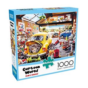 Buffalo Games - Hiro Tanikawa - Cartoon World - Sam's Garage - 1000 Piece Jigsaw Puzzle Yellow, Red, Brown, 26.75"L X 19.75"W