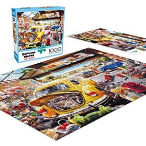 Buffalo Games - Hiro Tanikawa - Cartoon World - Sam's Garage - 1000 Piece Jigsaw Puzzle Yellow, Red, Brown, 26.75"L X 19.75"W