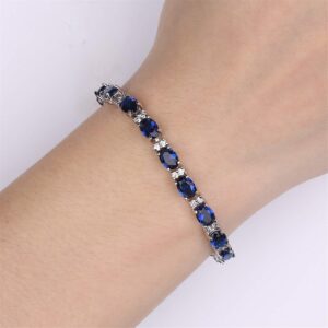 GULICX White Gold Electroplated Cubic Zirconia Blue Crystal Roman Tennis Bracelet Sapphire Color Link Chain