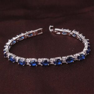 GULICX White Gold Electroplated Cubic Zirconia Blue Crystal Roman Tennis Bracelet Sapphire Color Link Chain