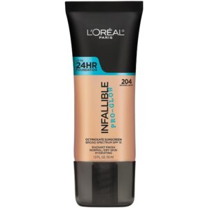 l'oreal paris makeup infallible up to 24hr pro-glow foundation, natural buff, 1 fl oz.