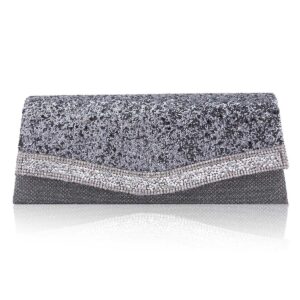 Damara Women Dazzling Crystal Trim Classic Clutch Cocktail Bag,Grey