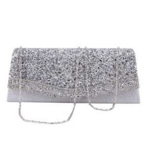 Damara Women Dazzling Crystal Trim Classic Clutch Cocktail Bag,Grey