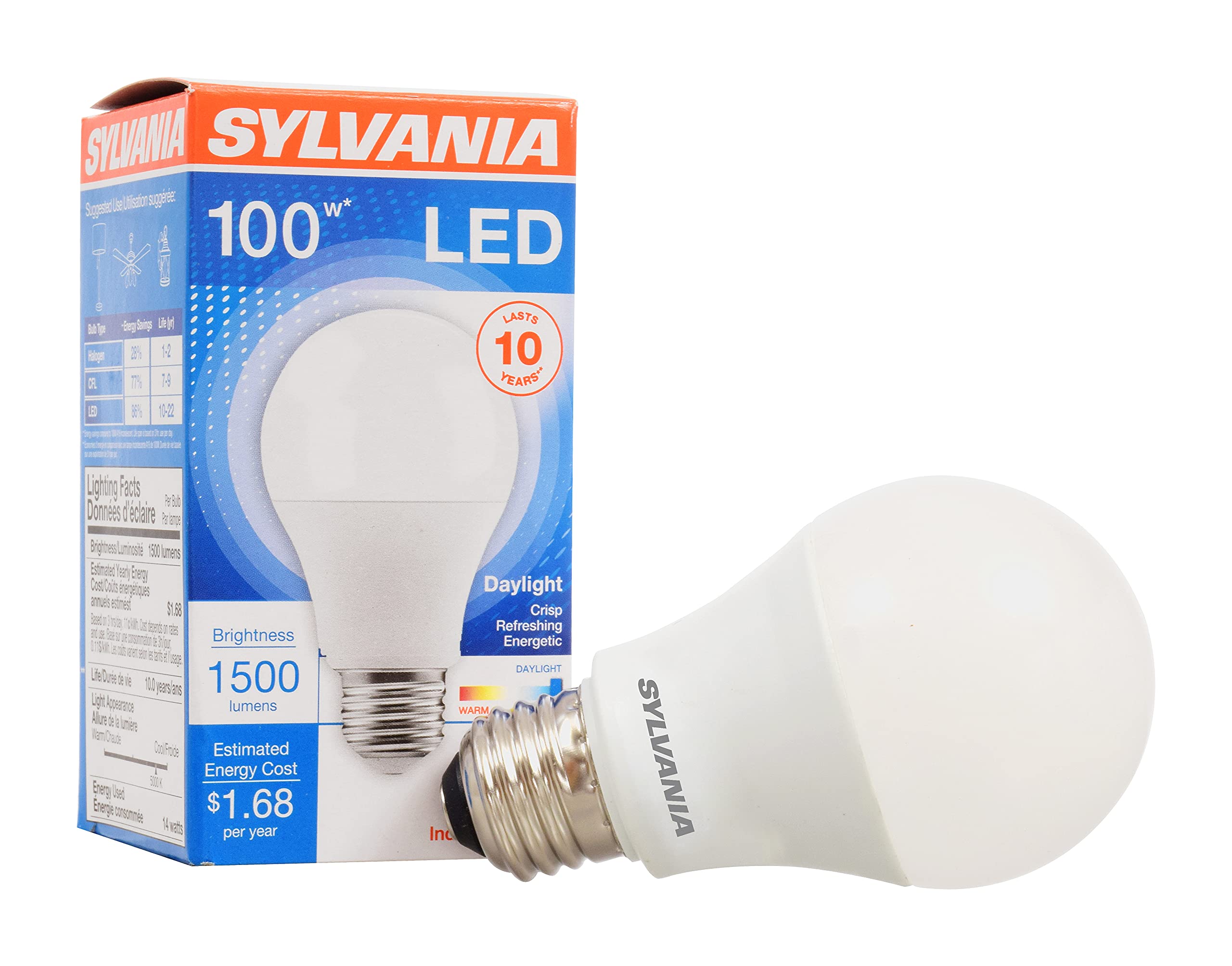 SYLVANIA LED Light Bulb, 100W Equivalent A19, Efficient 14W, Medium Base, Frosted Finish, 1500 Lumens, Daylight - 1 Pack (79294)