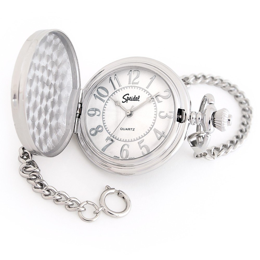 Speidel Silver-Tone Pocket Watch with White Dial and 14" Chain