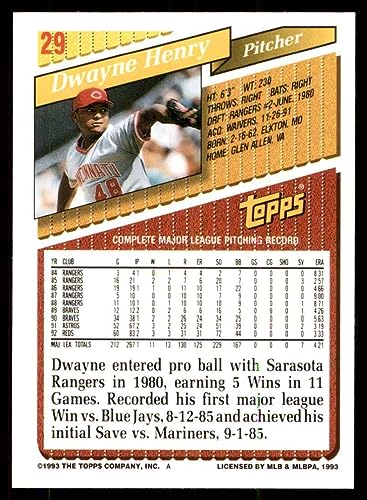 1993 Topps # 29 Dwayne Henry Cincinnati Reds (Baseball Card) NM/MT Reds