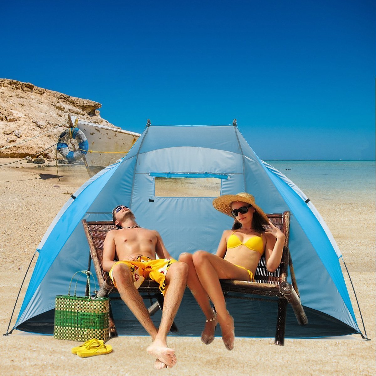 iCorer Extra Large Outdoor Portable EasyUp Beach Cabana Tent Sun Shelter Sunshade, Blue