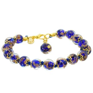 Glass Of Venice Murano Glass Bracelet Italian Blue Sommerso Sparkling Beads Handmade Blown Glass - Murano Glass Bracelets for Women