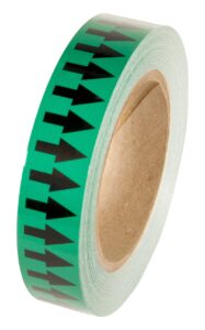 incom manufacturing: directional flow arrow pipe identification vinyl marking adhesive tape, 1 inch x 108 ft., green/black