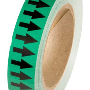 INCOM Manufacturing: Directional Flow Arrow Pipe Identification Vinyl Marking Adhesive Tape, 1 inch x 108 ft., Green/Black