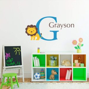 lion wall decal with initial & name - personalized children wall decal - lion decal (de0065)