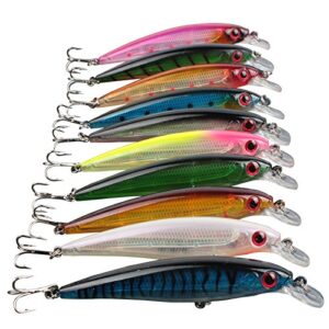 Hiumi Lot 10pcs 13.5g 11cm Plastic Minnow Fishing Lures Bass CrankBait Tackle(4.33 inch 0.48oz 10pcs) …