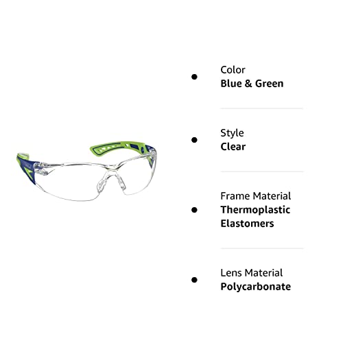 Bolle Safety Bollé Safety 40256, Rush+ Safety Glasses Platinum®,Blue & Green Frame, Clear Lenses