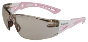 bollé safety 40249, rush+ small safety glasses platinum, pink & white frame, csp lenses