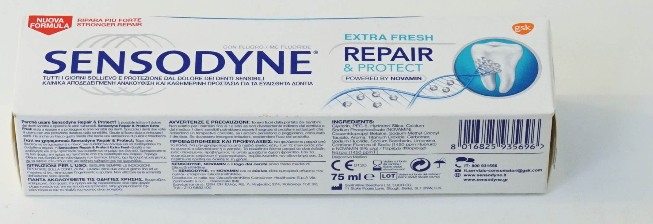 Sensodyne: "Repair & Protect Extra Fresh" Toothpaste, Powered by NovaMin * 2.53 Fluid Ounce (75ml) Tube (Pack of 2) * [ Italian Import ]