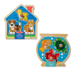 Melissa & Doug Animals Jumbo Knob Wooden Puzzles Set - Fish and Pets - Chunky Wooden Puzzles for Toddlers, Animal Puzzles For Kids Ages 1+