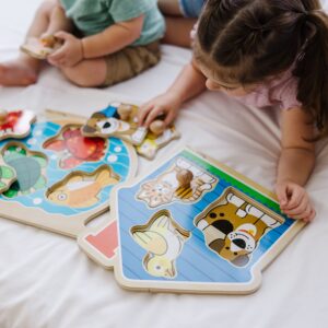 Melissa & Doug Animals Jumbo Knob Wooden Puzzles Set - Fish and Pets - Chunky Wooden Puzzles for Toddlers, Animal Puzzles For Kids Ages 1+