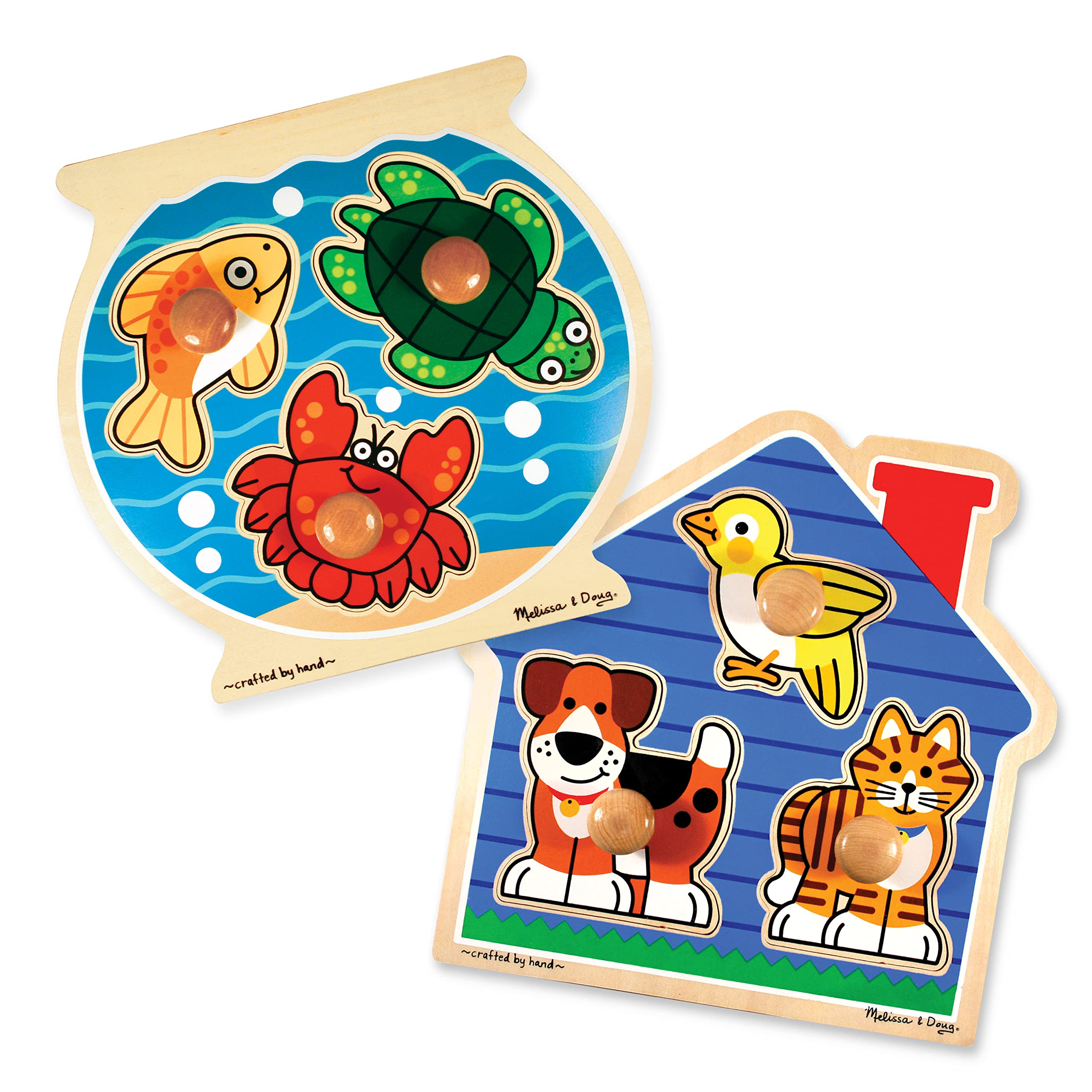 Melissa & Doug Animals Jumbo Knob Wooden Puzzles Set - Fish and Pets - Chunky Wooden Puzzles for Toddlers, Animal Puzzles For Kids Ages 1+