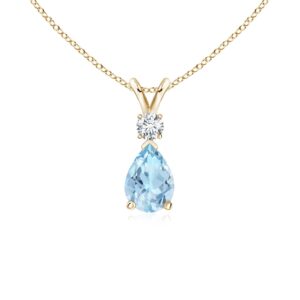 angara natural aquamarine solitaire pendant necklace for women in 14k yellow gold (grade-aaa | 7x5mm) march birthstone jewelry gift for women | birthday | wedding | anniversary