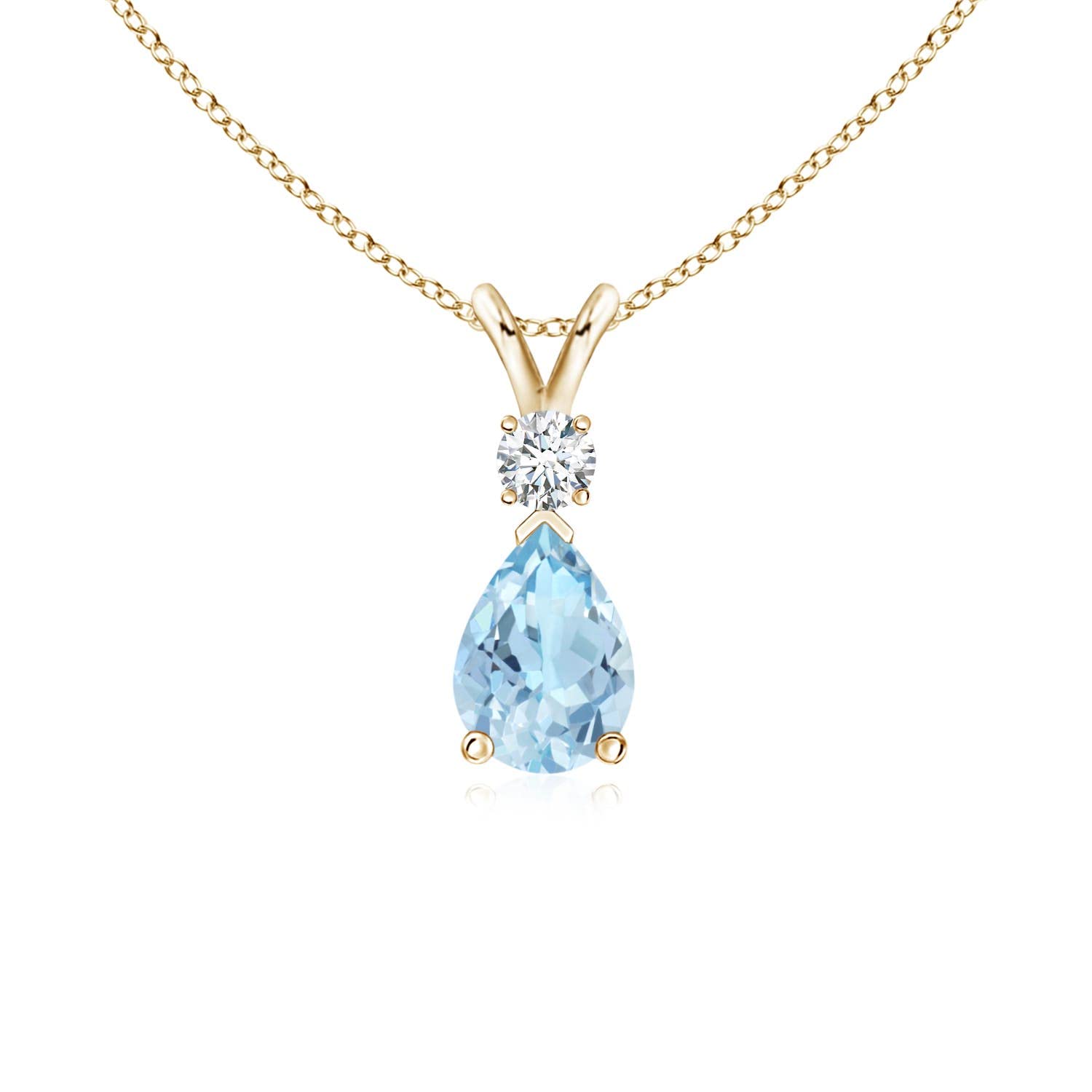 Angara Natural Aquamarine Solitaire Pendant Necklace for Women in 14K Yellow Gold (Grade-AAA | 7x5mm) March Birthstone Jewelry Gift for Women | Birthday | Wedding | Anniversary