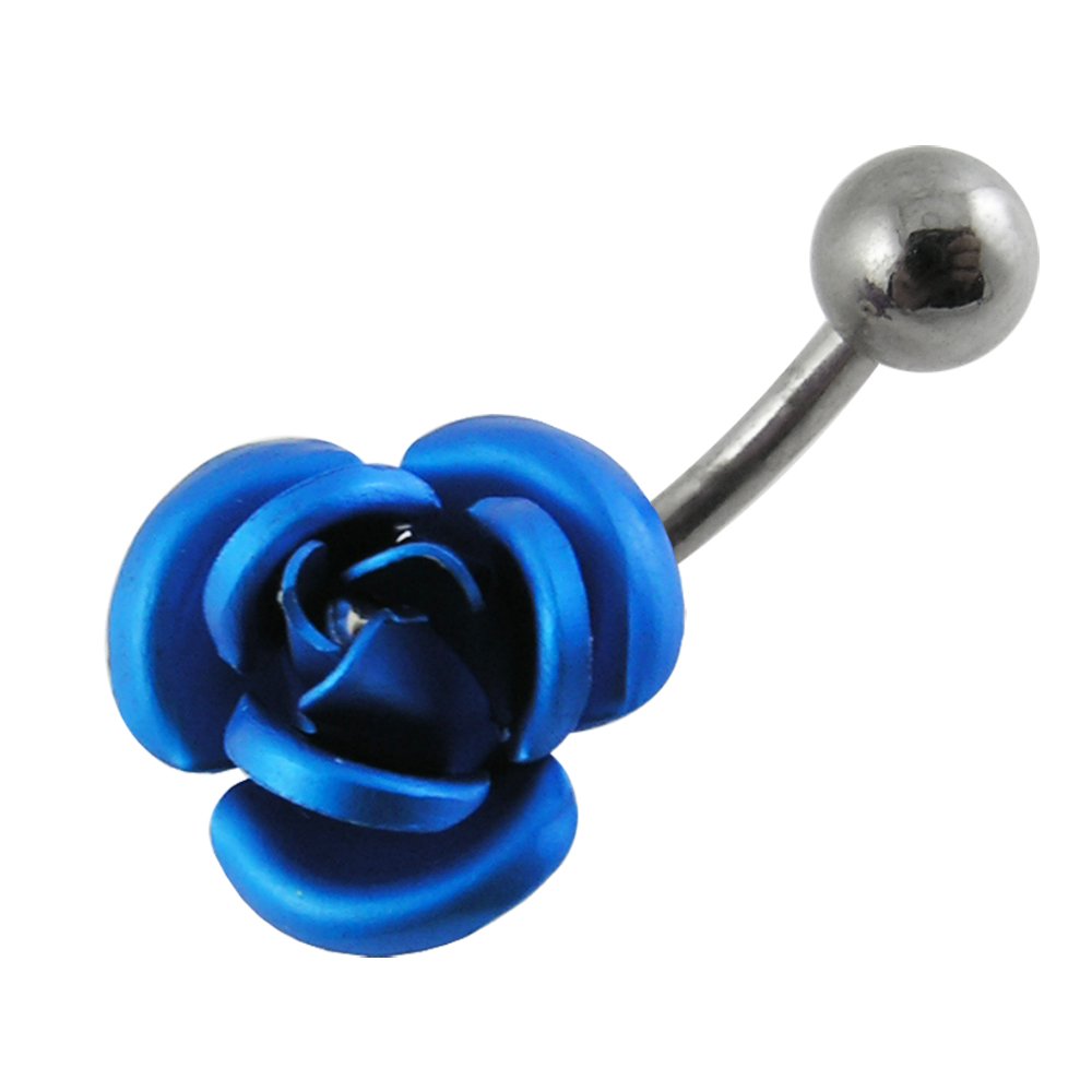 Light Blue Fancy Colorful Metal Rose 925 Sterling Silver with Stainless Steel Belly Button Navel Rings