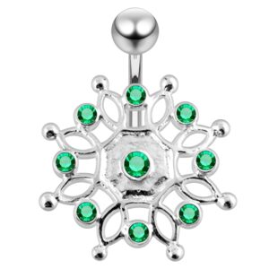 dark green gemstone fancy crown shape 925 sterling silver with stainless steel belly button navel rings