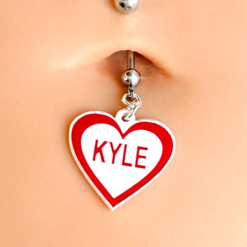 Body Candy Steel Red and White Valentines Day Heart Personalized Name Dangle Belly Ring