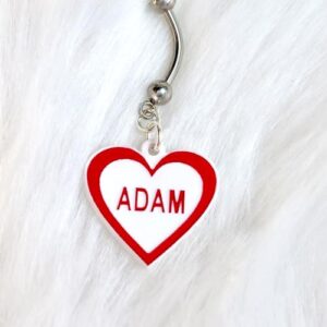 Body Candy Steel Red and White Valentines Day Heart Personalized Name Dangle Belly Ring