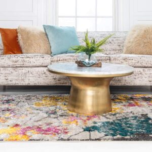 Unique Loom Aurora Collection Over-Dyed, Abstract, Botanical Southwestern, Transitional Area Rug, 2' 0" x 3' 0", Beige/Gray