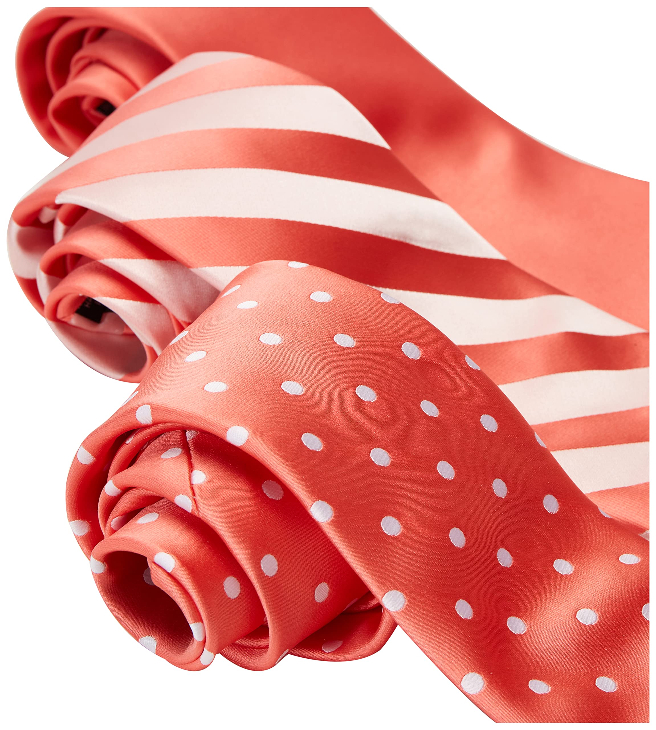 Stacy Adams Men's 3 Pack Satin Neckties Solid Striped Dots with Pocket Squares, Coral, One Size