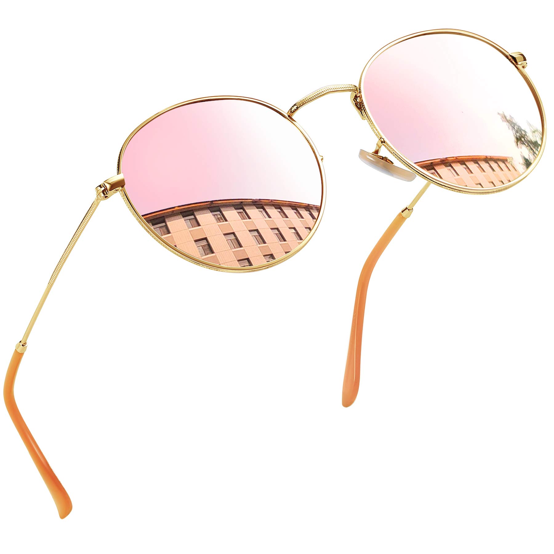 Joopin Big Round Pink Sunglasses Polarized UV400 Protection, Thin Gold Frame Circle Sun Glasses, Circular Mirror Shades Driving Fishing