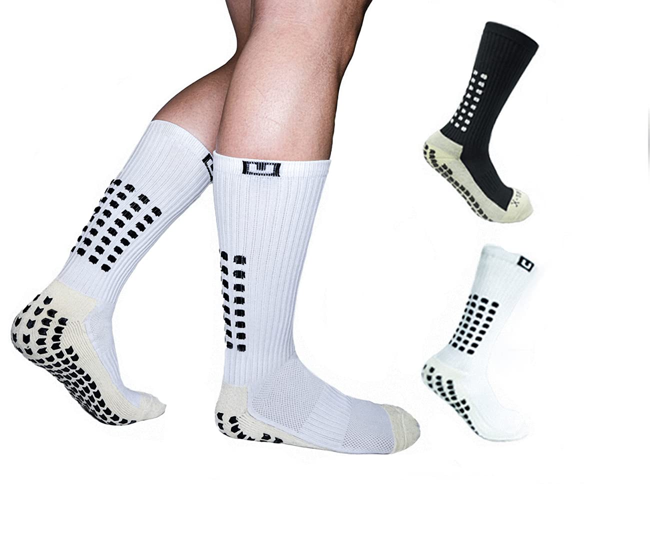 Ulalaza Unisex Anti Slip Sports Thicken Cushion Soccer Socks Non Skid Grippy Traction for Football Basketball Sports