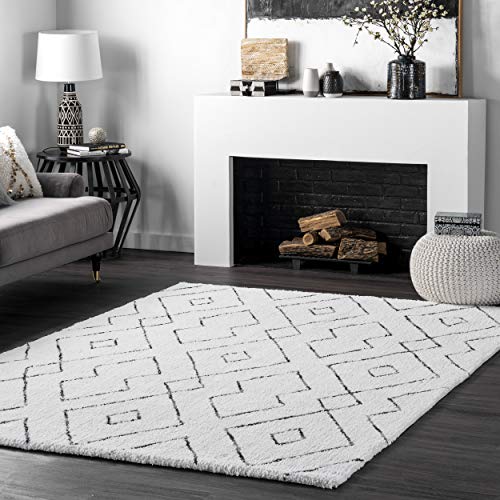 nuLOOM Beaulah Modern Trellis Shag Area Rug, 7' 6" x 9' 6", White