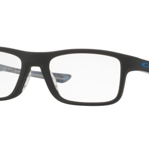 Oakley Men's Ox8081 Plank 2.0 Rectangular Prescription Eyeglass Frames, Satin Black on Blue/Demo Lens, 53 mm