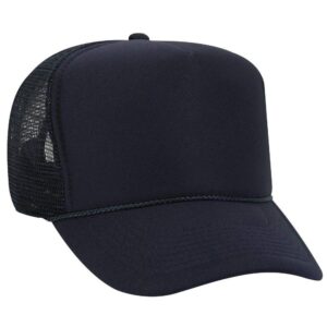 otto polyester foam front 5 panel high crown mesh back trucker hat - navy