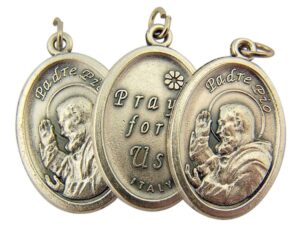 religious gifts silver toned base catholic saint padre pio pray for us medal, lot of 3, 1 inch