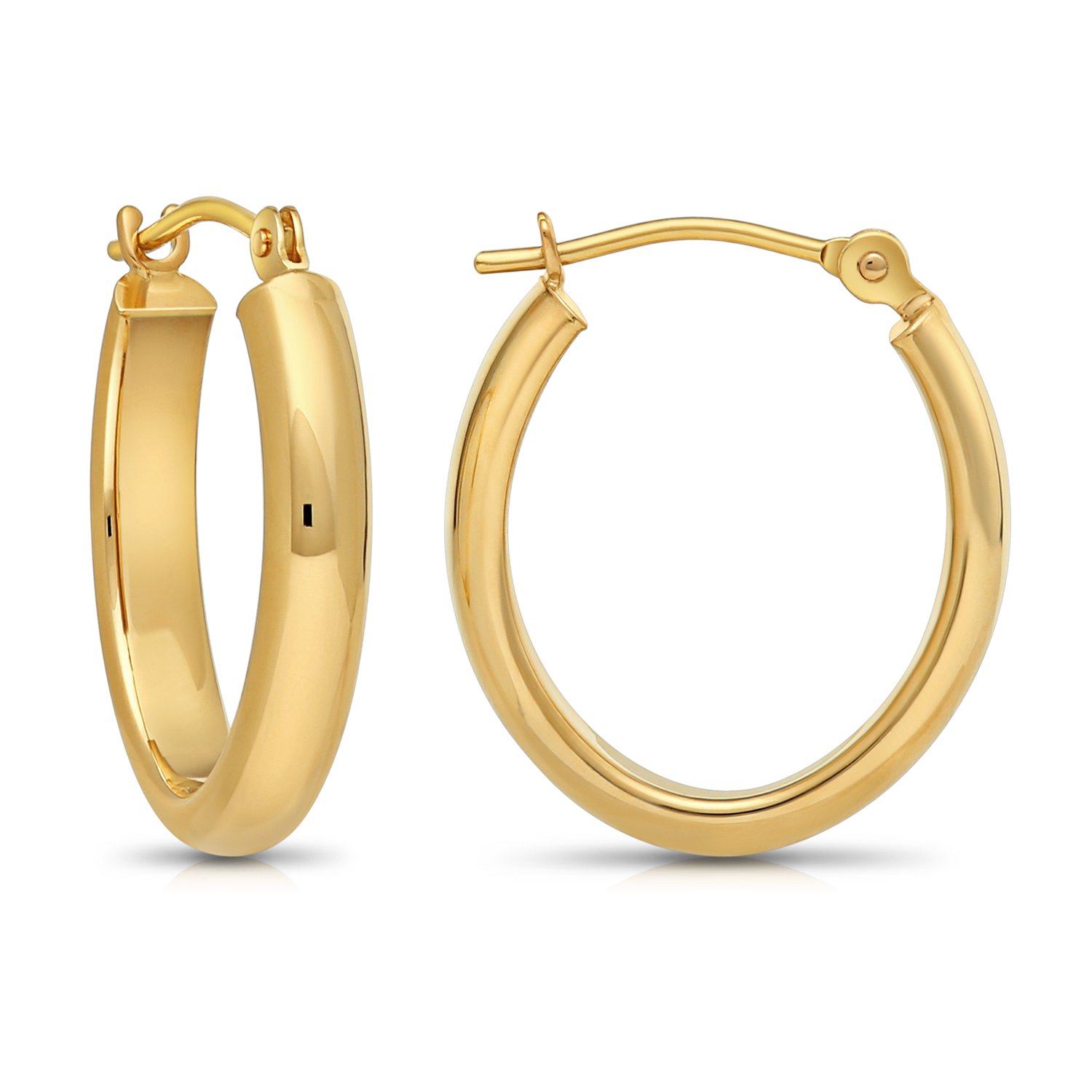 14k Gold Small Oval Polished Hoop Earrings (0.7 inch Diameter) (yellow-gold)…