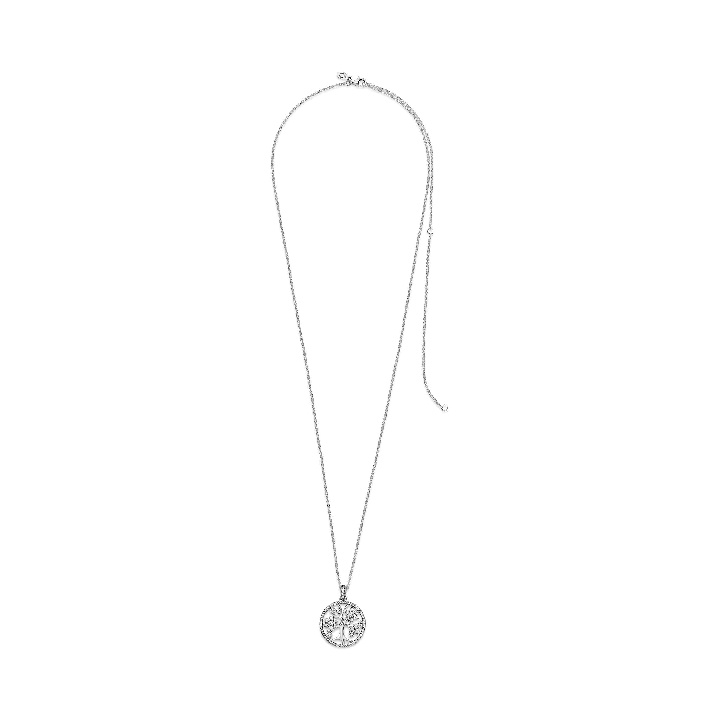 Pandora Jewelry Family Tree Hearts Cubic Zirconia Necklace in Sterling Silver, 31.5"