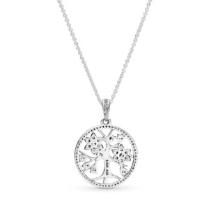 Pandora Jewelry Family Tree Hearts Cubic Zirconia Necklace in Sterling Silver, 31.5"