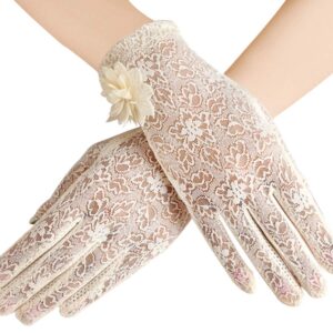 Women's Summer Touch Screen Gloves Lace Anti-skid Outdoor Driving Tea Party Gloves, Beige