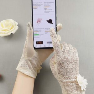 Women's Summer Touch Screen Gloves Lace Anti-skid Outdoor Driving Tea Party Gloves, Beige