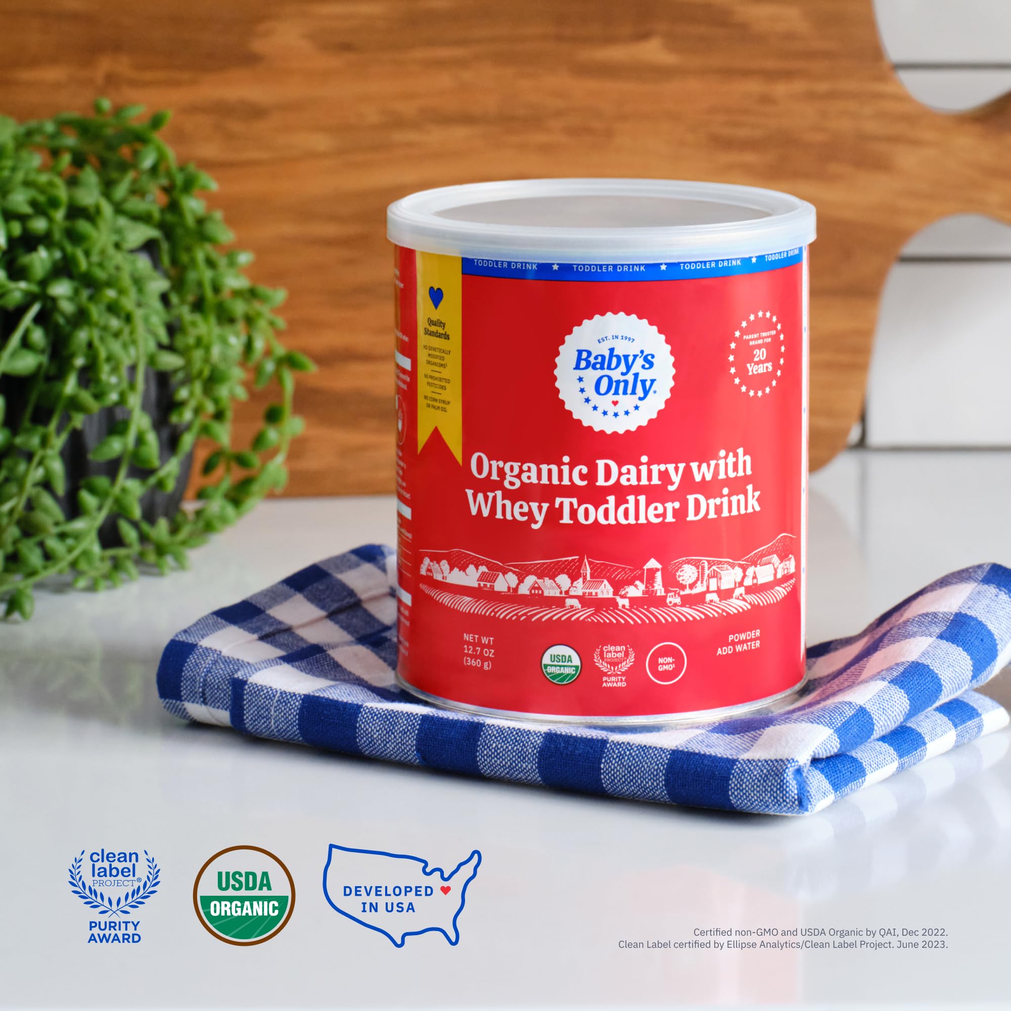 Baby's Only Organic Dairy with Whey Toddler Drink, Milk Powder with Extra Whey Protein, Iron, Vitamin D, Toddlers 12 Months Old and Up, Organic Toddler Drink, Easy to Digest, 12.7 oz, 6 Pack