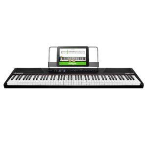 alesis recital – 88 key digital piano keyboard with semi weighted keys, 2x20w speakers, 5 voices, split, layer and lesson mode, fx and piano lessons