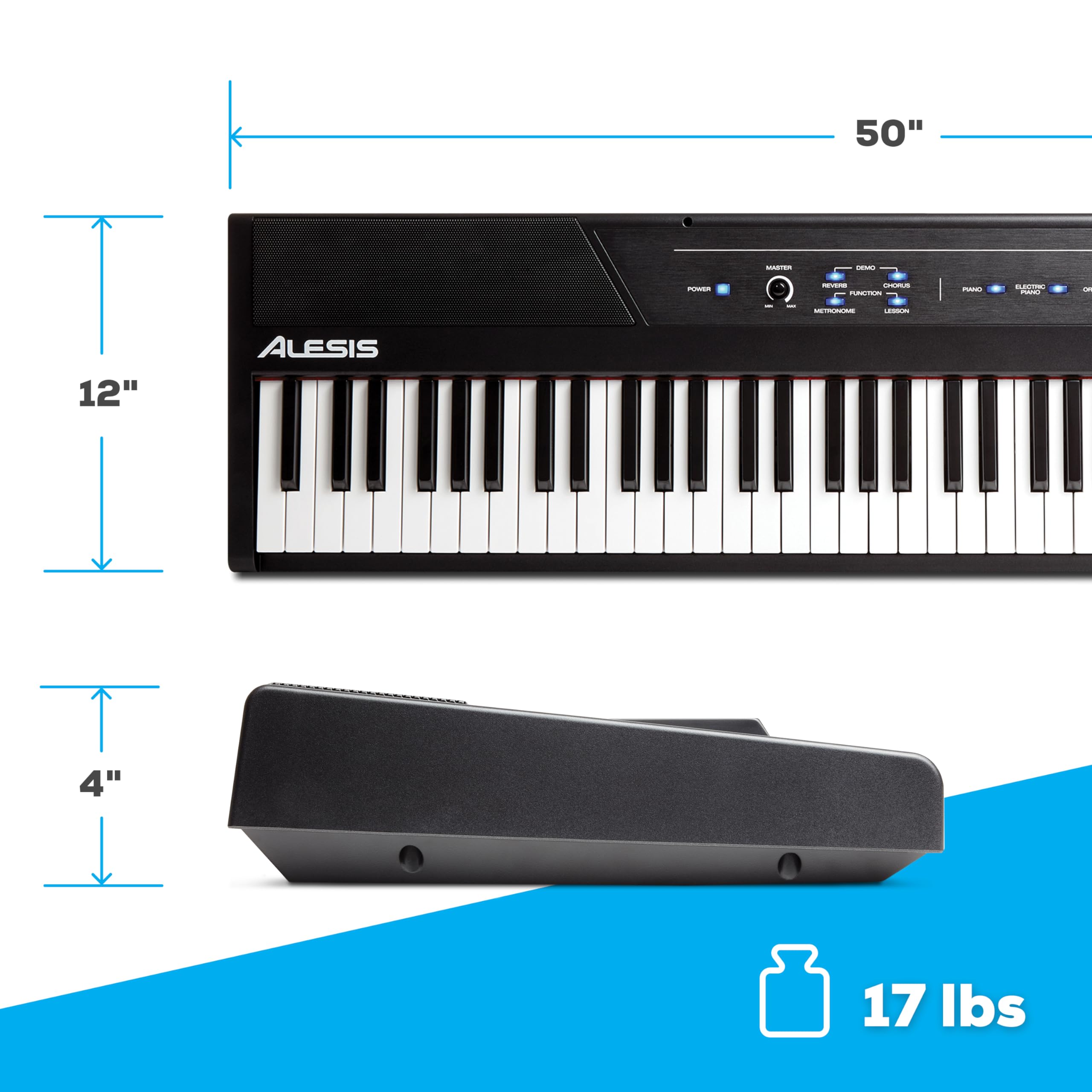 Alesis Recital – 88 Key Digital Piano Keyboard with Semi Weighted Keys, 2x20W Speakers, 5 Voices, Split, Layer and Lesson Mode, FX and Piano Lessons