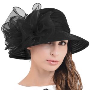 cloche oaks church dress bowler derby wedding hat party s015 (bow-black)