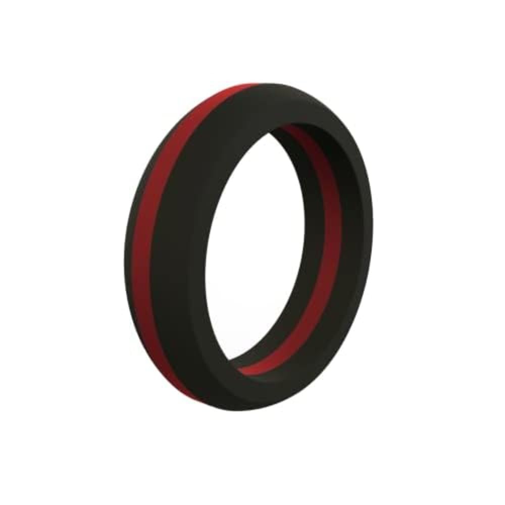 QALO Women's Rubber Silicone Ring, Classic Thin Line Silicone Wedding Ring for Women, Breathable, Durable Engagement Silicone Band, 5.5mm Wide 2.5mm Thick, Red, Size 9